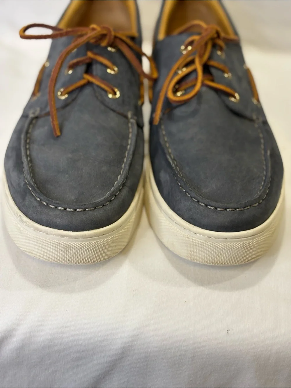 Sperry Top Sider Gold Cup Blue/Gray Suede Boat Shoes w/Brown Laces SZ 12 $200